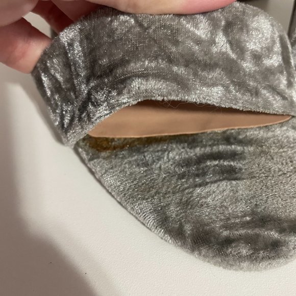 SPRING Grey Velvet Strappy Heeled Sandals w Ankle Strap - Size 9 - Picture 3 of 8